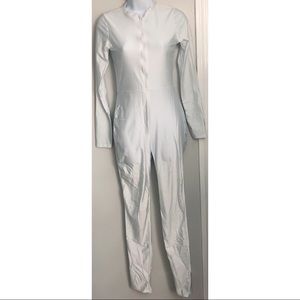 White Zip Front Long Sleeve Unitard